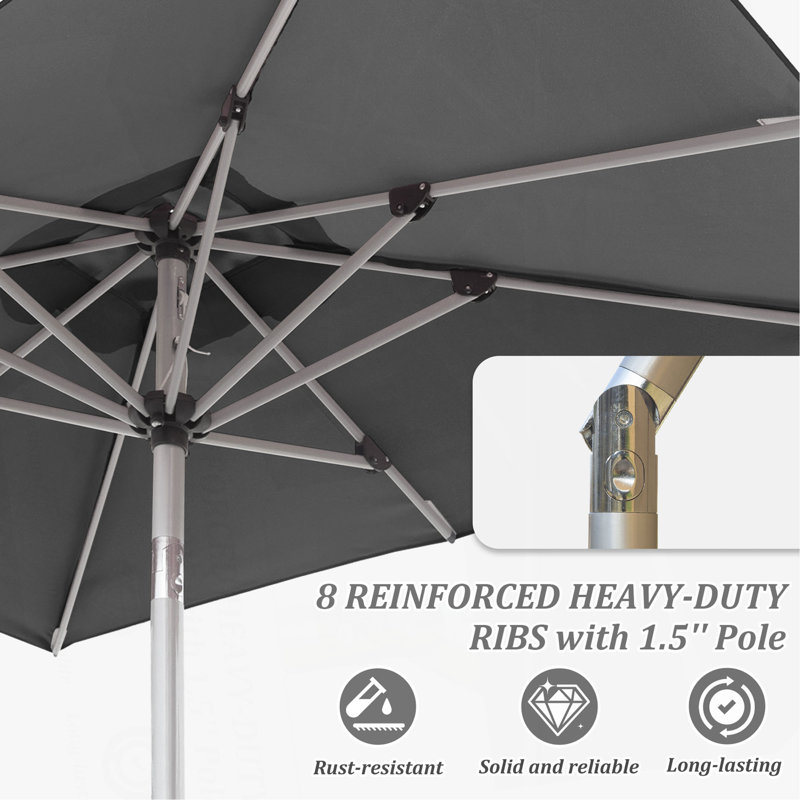 Parasol de patio rectangulaire avec fonction de levage et d'inclinaison à manivelle (base non incluse), Gris