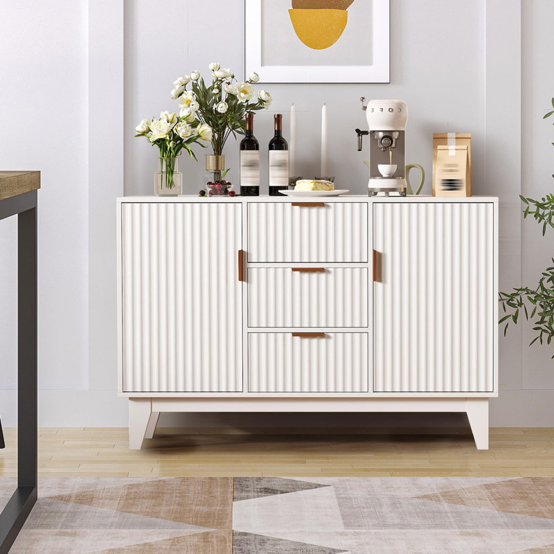 Large Fluted Buffet Cabinet with Storage,47.2" Modern Sideboard Buffet,Wood Farmhouse Coffee Bar Kitchen Storage Cabinet