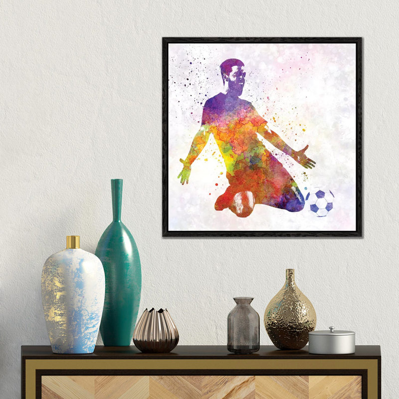 Man Soccer Football Player XIII by Paul Rommer - Floater Frame Gallery-Wrapped Canvas Giclée on Canvas, Black