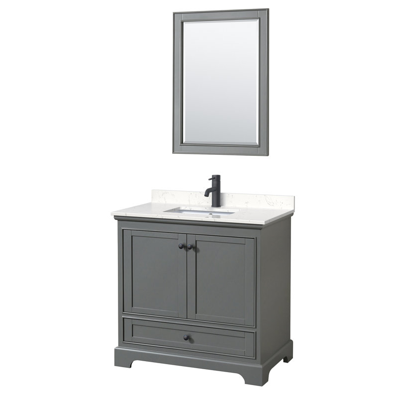 Ensemble de meuble-lavabo simple 36 "avec miroir Deborah, Marbre de culture blanc, Gris foncé, Noir mat