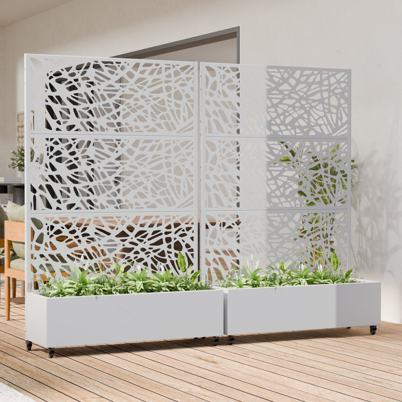 72" H x 47" W x 16" D Outdoor Metal Planter Box with Trellis Decor Raised Garden Bed with Lattice Panel and Wheels for Patio