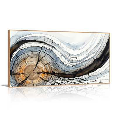 Tree Ring Cross Section With Blue And Brown Watercolor Canvas Wall Art