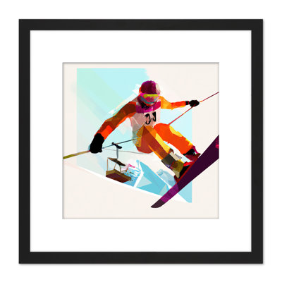 Ski Jump Skiing Bright Winter Watercolour 1 Piece Single Picture Frame Wall Art