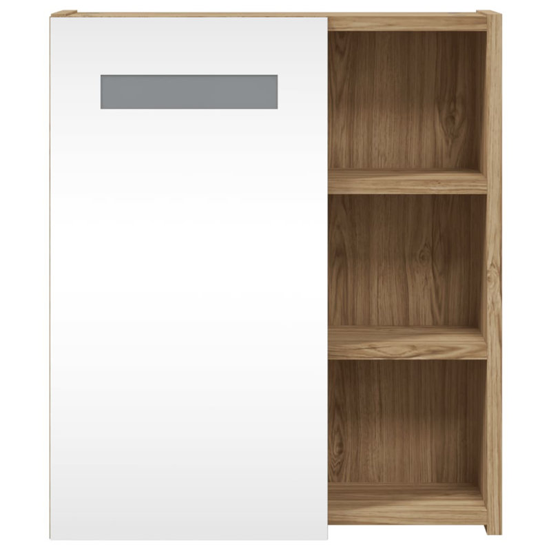 Adrianny W 52mm H Freestanding Framed Medicine Cabinet Mirror, 52 cm H x 45 cm W x 13 cm D, Oak