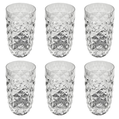 Diamond Cut Acrylic Drinking Glass - Clear - 23 oz - Set of 6