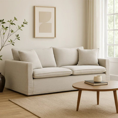 Canapé Rutu, 2 coussins décoratifs, lin rembourré gris clair, 84 pouces
