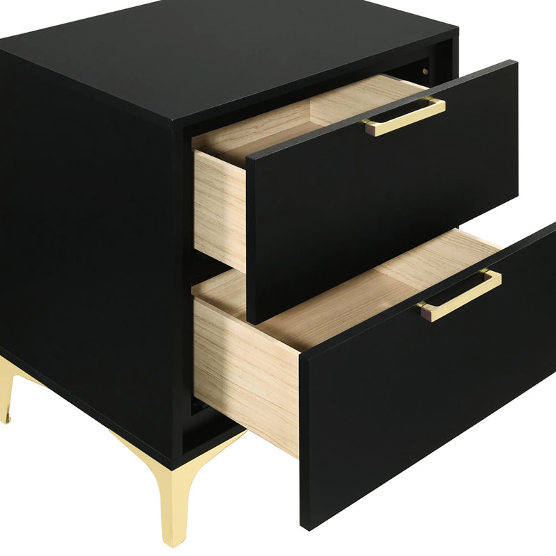 Glamorous 2 Nightstand In Black And Gold - Bedroom Decor Statement Optimize Storage Efficiency, Black