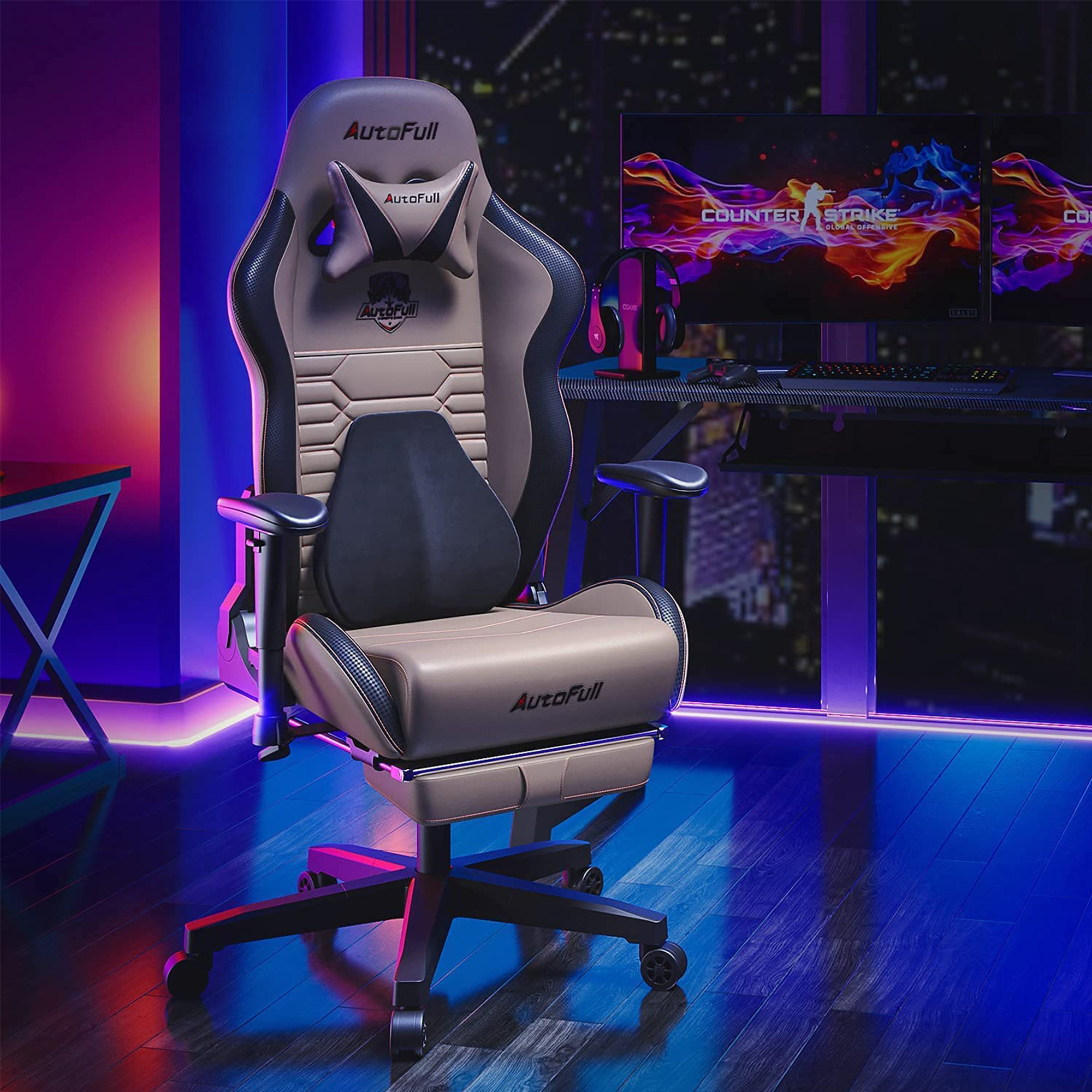 AutoFull Shield Gamer Chair with Backrest and Tall Gaming Chairs with