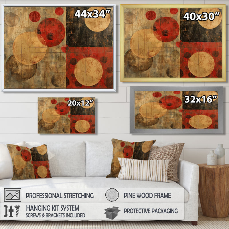Rétro modernisme circulaire - art mural géométrique, Cadre flottant doré, H 12 po x l 20 po