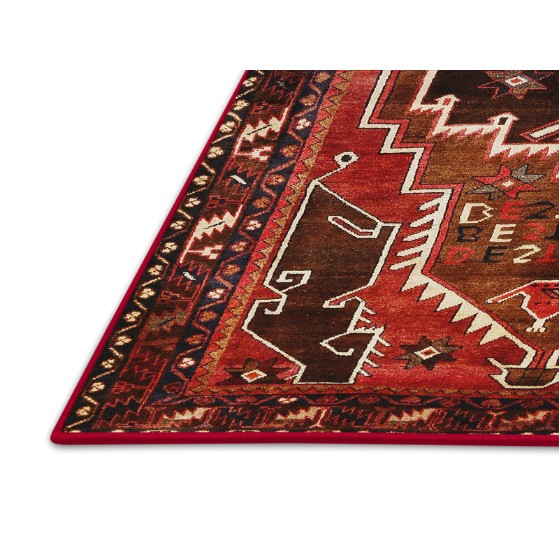 Tapis traditionnel rouge / noir Tilson, Rectangle 5 pi x 7 pi