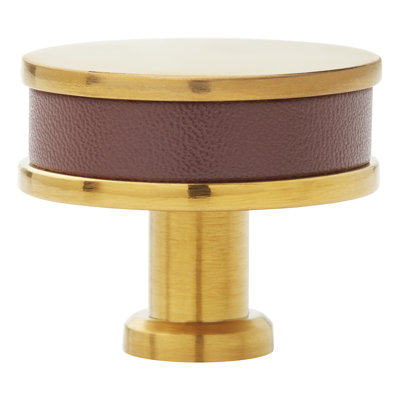 1-1/2" Lazzara Round Cabinet Knob Brown Leather