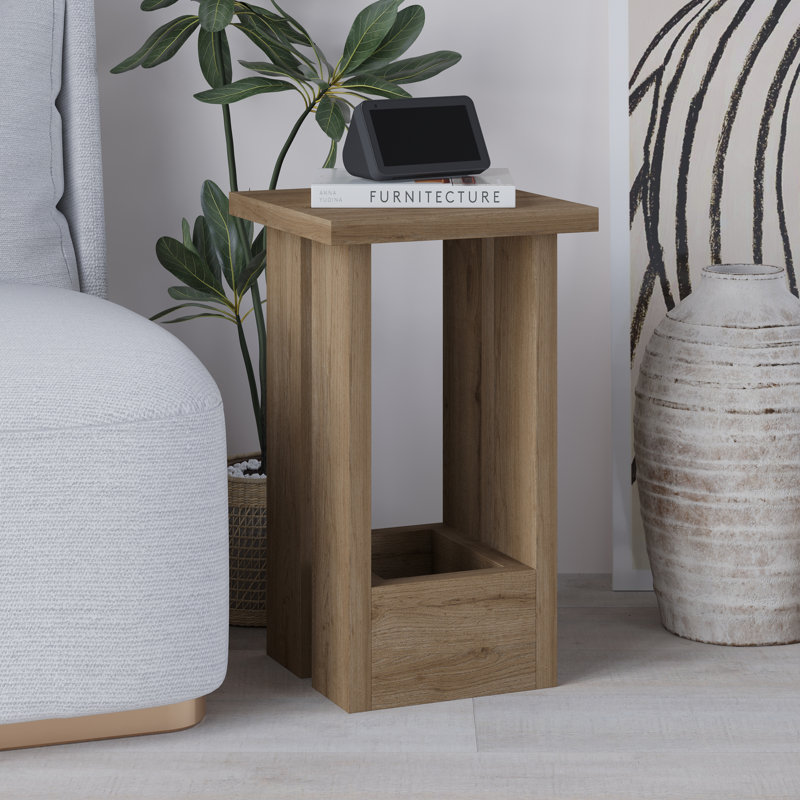 Paizlei Modern Small Minimalist Bedside Table, Natural Oak