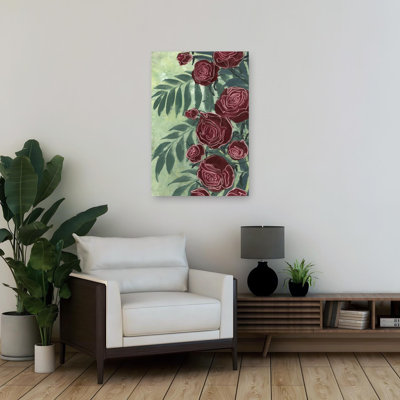 Dark Red Roses Elegant Vibrant Abstract Rose Flower Nature Wall Art Print 1 Piece Wrapped Canvas Wall Art