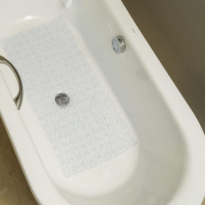 Non Slip Bath Mat Pebbles Bathtub Mat with Suction Cups, Drain Holes for Bathroom Showers, Tub, 35 x 16 Inches Machine Washable Bathroom Mats BPA, Latex Free Safe Shower Mats - Clear