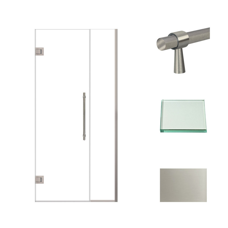Porte de douche à charnière avec verre transparent l 36 po x H 76 po Transolide Elizabeth, Acier Inoxydable