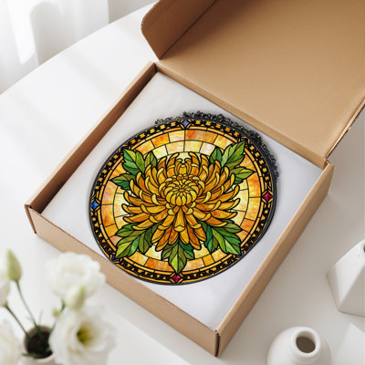 Panneau de vitrail à motif floral H 12 po