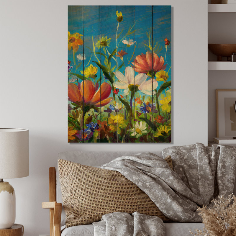 Été champ de fleurs bleu Été champ de fleurs bleu - Peinture sur, H 20 po x l 12 po x P 1 po