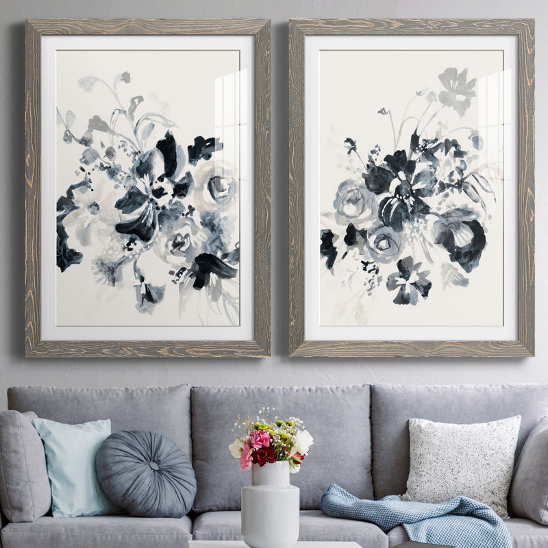 «Floral Entanglement I», ensemble de 2 reproductions d'art sur papier encadrées, Cadre en papier gris