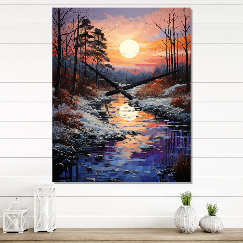 Lake At Dusk II - Cottage Très grandes horloges murales, H 32 po x l 24 po x P 1 po