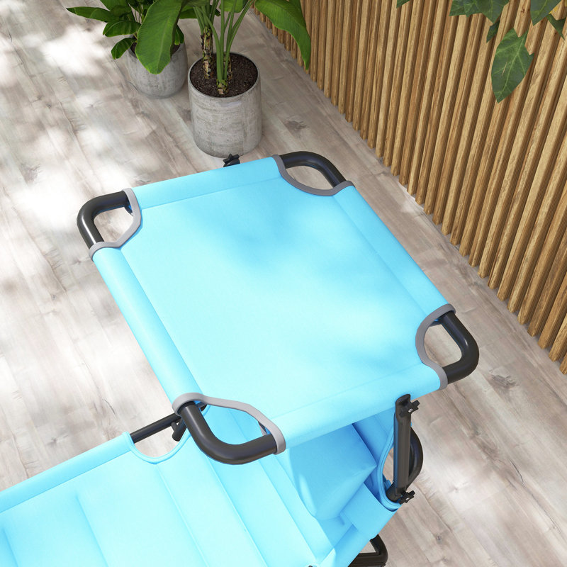 Méridienne d'extérieur 2 pièces avec méridienne réglable et pliante avec toit pare-soleil bleu pour la plage