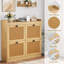  Armoire de rangement en bois pour chaussures - 4 tiroirs profonds, portes en rotin, 3 tablettes réglables - unité de rangement sécurisée pour l'entrée ou le couloir