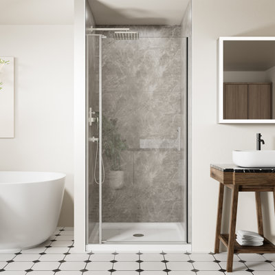32-36"W X 72"H Pivot Frameless Shower Door with 1/4" and 5/16" Tempered Glass and Open Outside, Chrome Finish