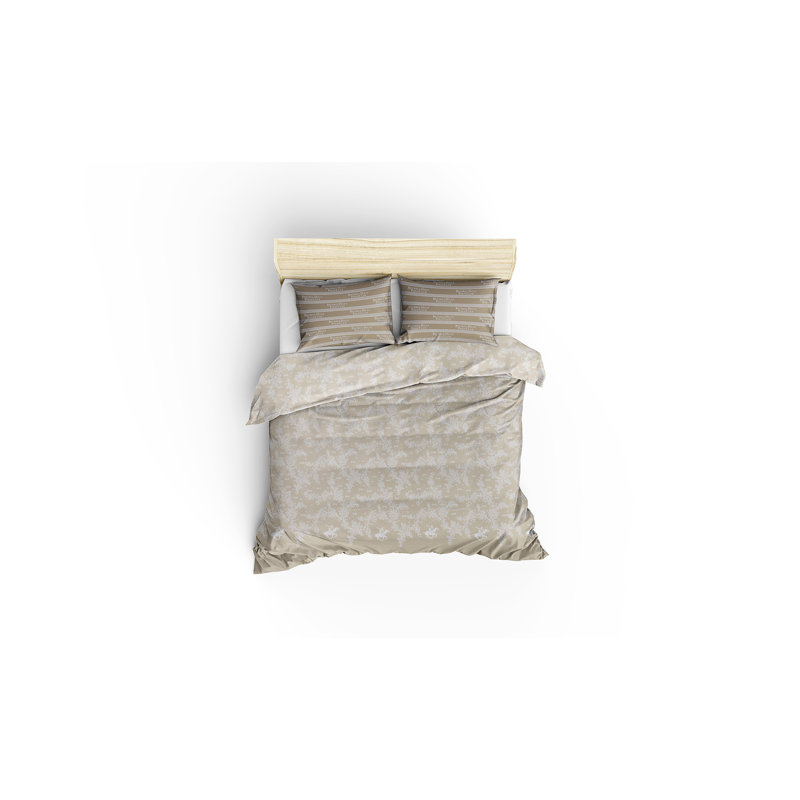 Ensemble de housse de couette 100% coton crème / blanc 3 pièces, Housse de couette très grand + 2 taies d'oreiller
