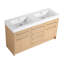 Meuble-lavabo autoportant de 60 po avec lavabo double en résine, 2 portes à fermeture douce et 6 tiroirs à fermeture douce, chêne original, contreplaqué