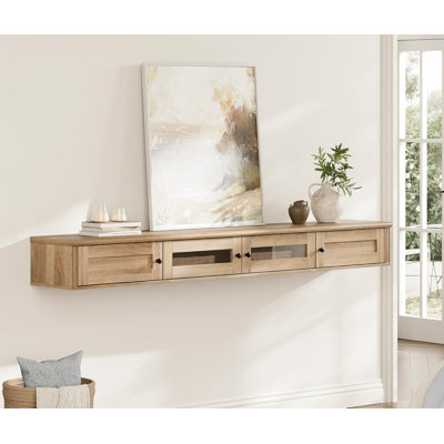 Ebern Designs Floating Tv Stand For Tvs Up To 80 Inch, Wooden Floating Tv Shelf With Storage Cabinet, Modern Floating Tv Shelf Entertainment Center For Living Room