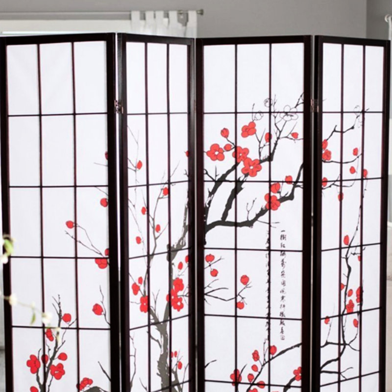 4 Plum Blossom Room Divider In Black Finish 70" Tall - Create Privacy And Beauty Screen With Frame For Creating A Private Atmosphere Enhance Your Space