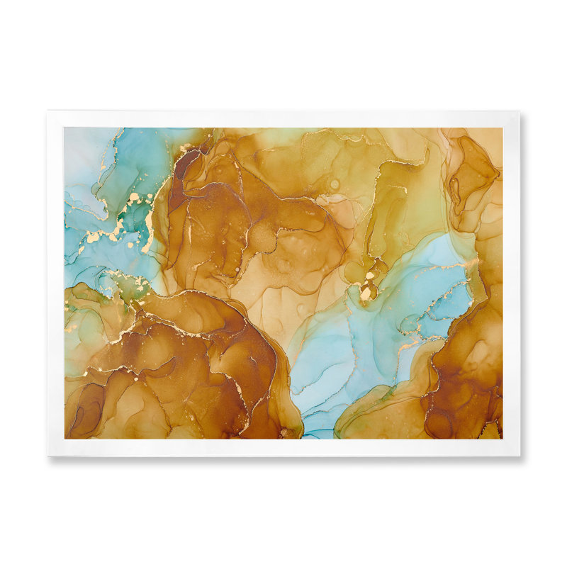 «Brown Luxury Abstract Fluid», peinture sur toile, H 34 po x l 44 po x P 1,5 po, Cadre photo blanc