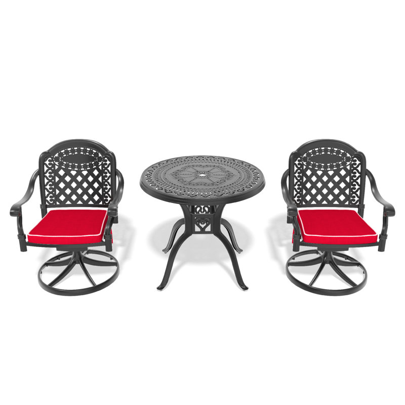 Ensemble de salle à manger 3 pièces en aluminium coulé toutes saisons, table ronde 31,50 "avec cadre noir, 2