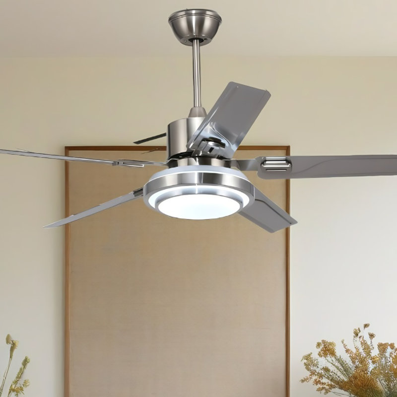 42 Inch 5-leaf Stainless Steel Tri Color Dimming Fan Pendant Light
