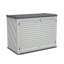 Résistance aux intempéries avec remise horizontale, grande armoire de rangement extérieure verrouillable, unité de rangement en plastique PEHD épais pour les cours, le patio et le jardin (28 pieds cubes / ivoire) Blanc