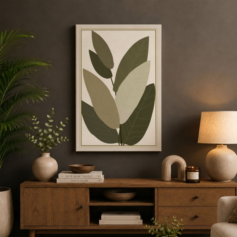 Clustered Leaves Botanical - Wrapped Canvas, 18x12 - 45.7 x 30.5 cm, Black Border