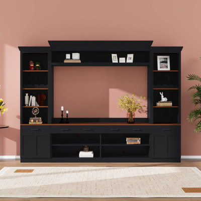 Versatile Farmhouse Entertainment Wall Unit Set with Multiple Storage Options