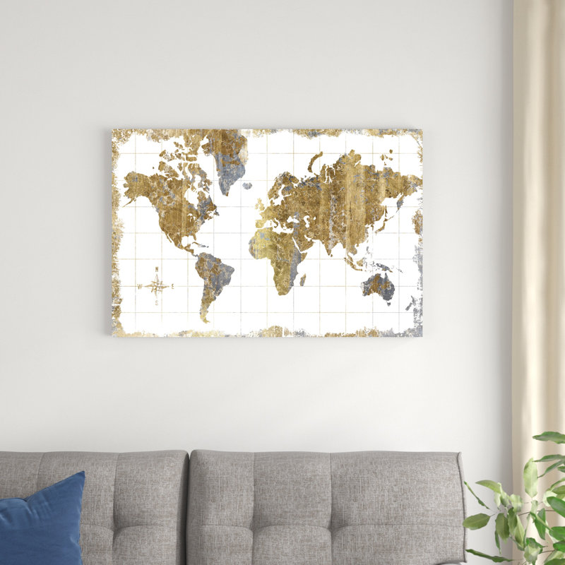 Gilded Map, H 24 po x l 36 po