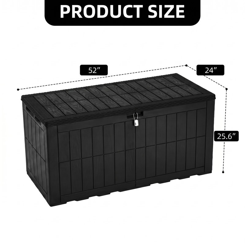 Outdoor 134 Gal  Large Deck Box with Lock, Black, 130