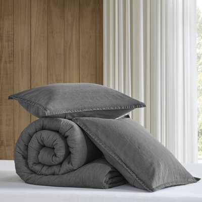 3Pcs Full/Queen Comforter - 100% Cotton Twill, Stone Washed For Soft Cozy, All Season Comfort, Easy Care Breathable Twill Washed, Timeless Elegant Design, Fill,