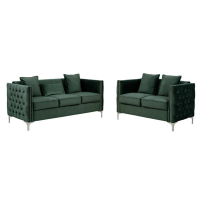 Modern Sofa Joel 2 Piece Sofa And Loveseat Living Room Set, Tufted Velvet