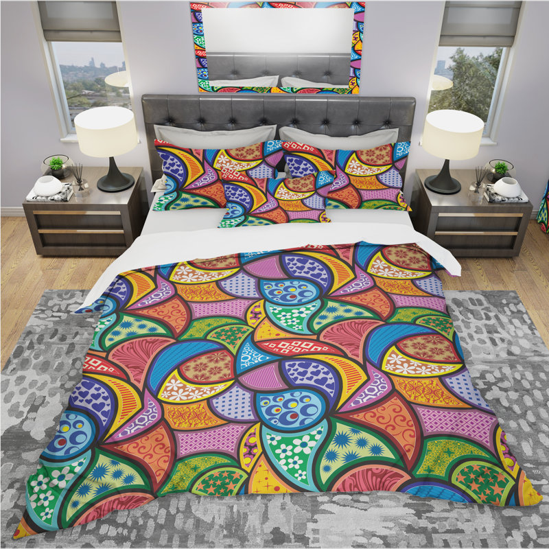 Ensemble de housse de couette bohème et éclectique, Housse simple + 1 taie décorative