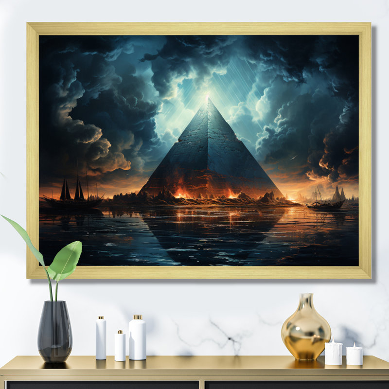 Pyramide réverbération monochrome sur toile, H 12 po x l 20 po x P 1 po, Encadrement doré