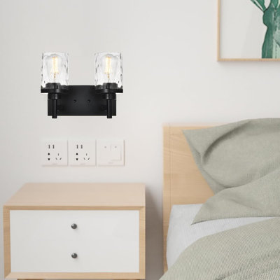 Applique murale moderne noire avec abat-jour martelé transparent, éclairage de meuble-lavabo 2 lumières pour la salle de bain, la cuisine, le couloir et le salon