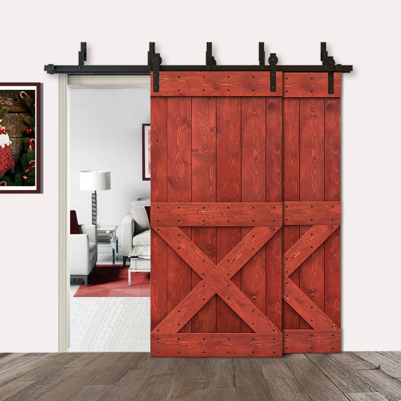 Porte de grange en bois peint, 38 po x 84 po, Noir, Rouge cerise