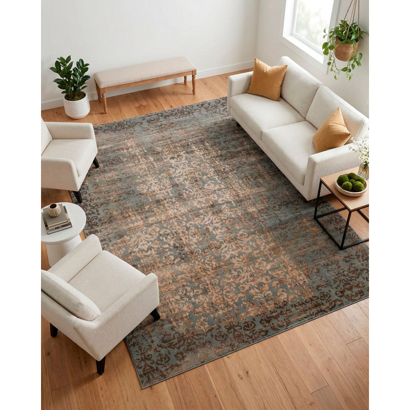 Tapis rectangulaire 6 pi 8 po x 9 pi 7 po Ayla, Rectangle 5 pi x 7 pi 2 po, Bleu / beige