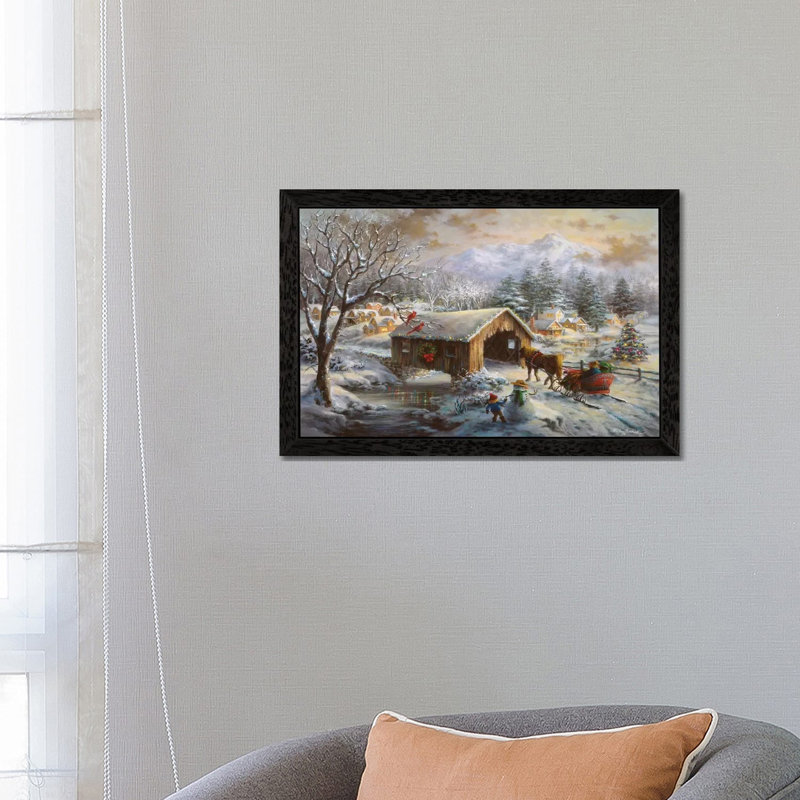 Covered Bridge by Nicky Boehme - Floater Frame Painting on Canvas, 66.04 cm H x 45.72 cm W, Black