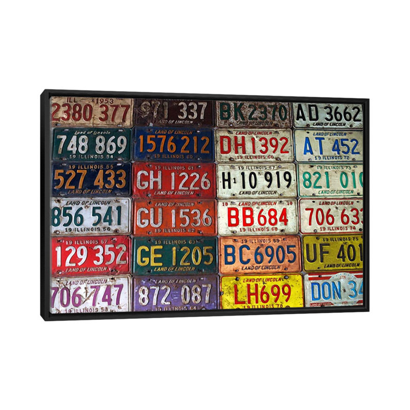Plaques de licence de l'État - Art textuel sur toile tendue, H 18 po x l 26 po x P 1,5 po, Pas de tapis, Toile encadrée noire