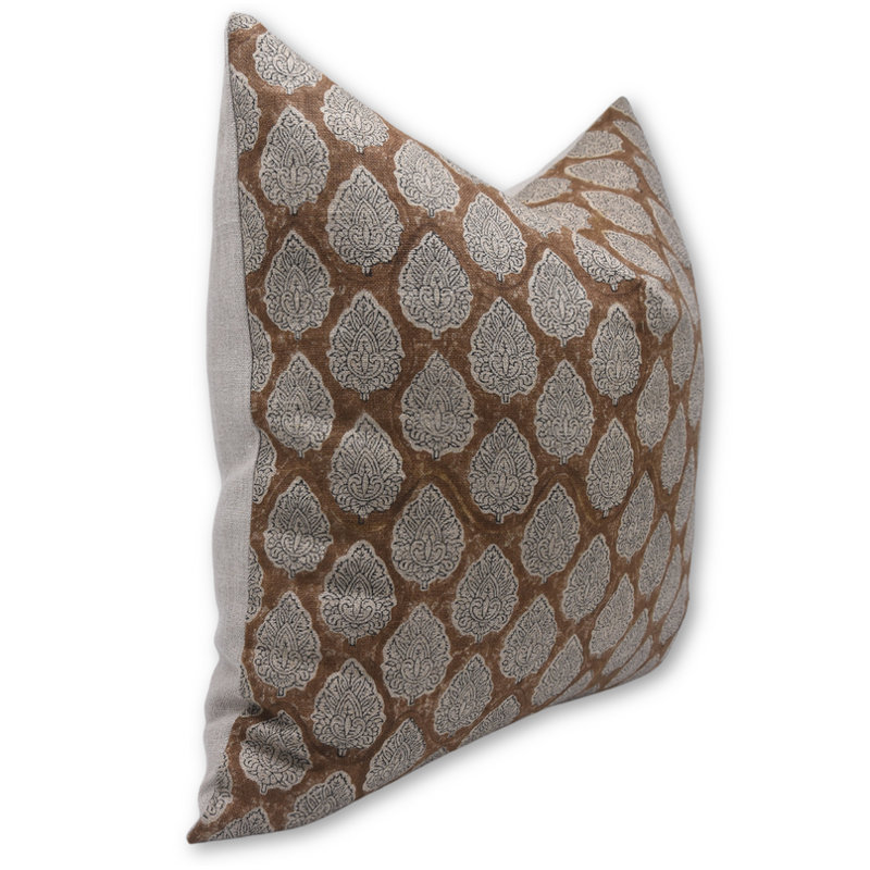 Fabdivine Linen Ethnic Block Print Throw Pillow Cover with Zipper for Home & Living Décor- Betal Leaf Size-22X22 Inch