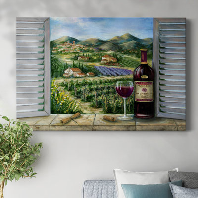 Toile tendue rouge toscane avec galerie de vignes