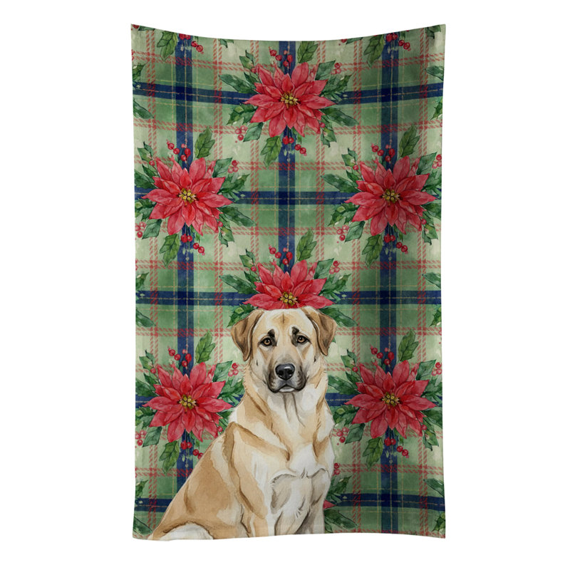 Anatolian Shepherd Dog Christmas PoinsettIas Kitchen Towel, Brown/Tan Anatolian Shepherd Dog
